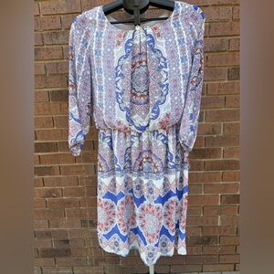 Tacera Boho Dress Bohemian Knee Length Multicolor Pattern Womens Size Medium EUC